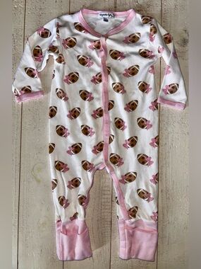 Magnolia Baby Girls Touchdown Football Bows Printed Zipper Footie